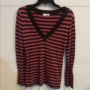 Old Navy Pink and Brown Striped Long Sleeve Sweater